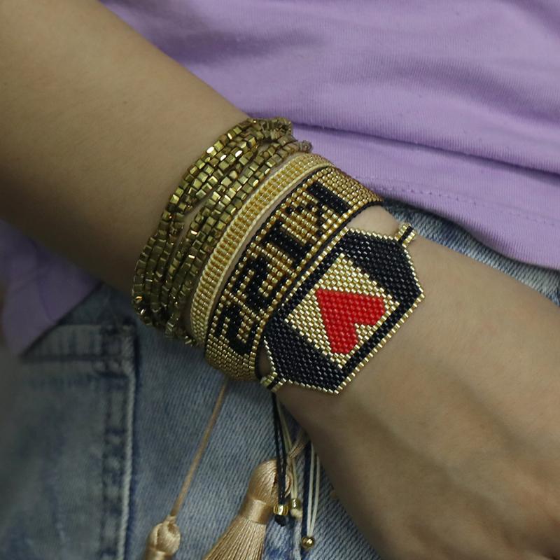 

Rttooas Miyuki Heart Bead Bracelet For Women Pulseras Mujer Moda 2020 Gold Crystal Tassel Bracelet Set Dropshipping