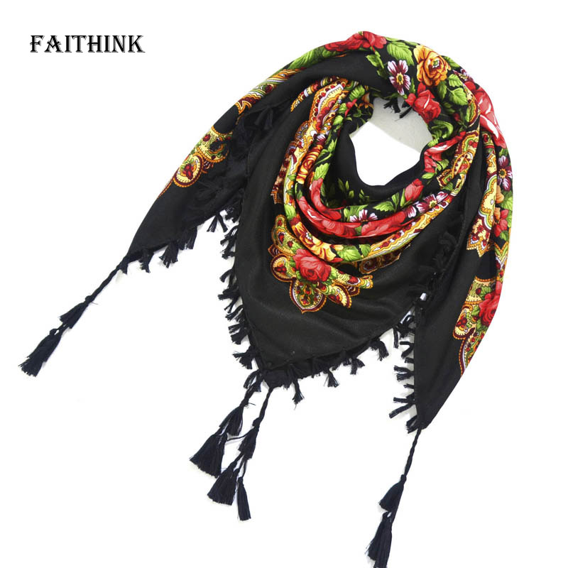 

FAITHINK] New Women Fashion Russian Floral Wrap Scarf Printed Adult Gift Stole Cape Poncho Winter Summer Foulard HeadBand