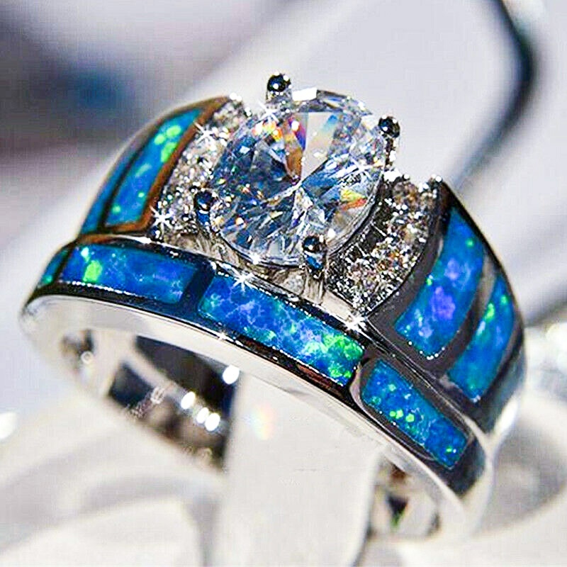 

Luxury 2 in 1 Epoxy Inlaid Zircon Ring Women's Four Prong Opal Rings Men and Women Marriage Engagement Rings Fashion Jewelry