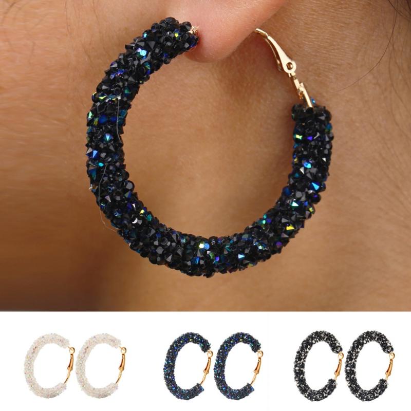 

Rhinestone Hoop Earrings Women Metal Jewelry Punk Statement Earrings Street Boucle D'Oreille Round Big Kolczyki Damskie
