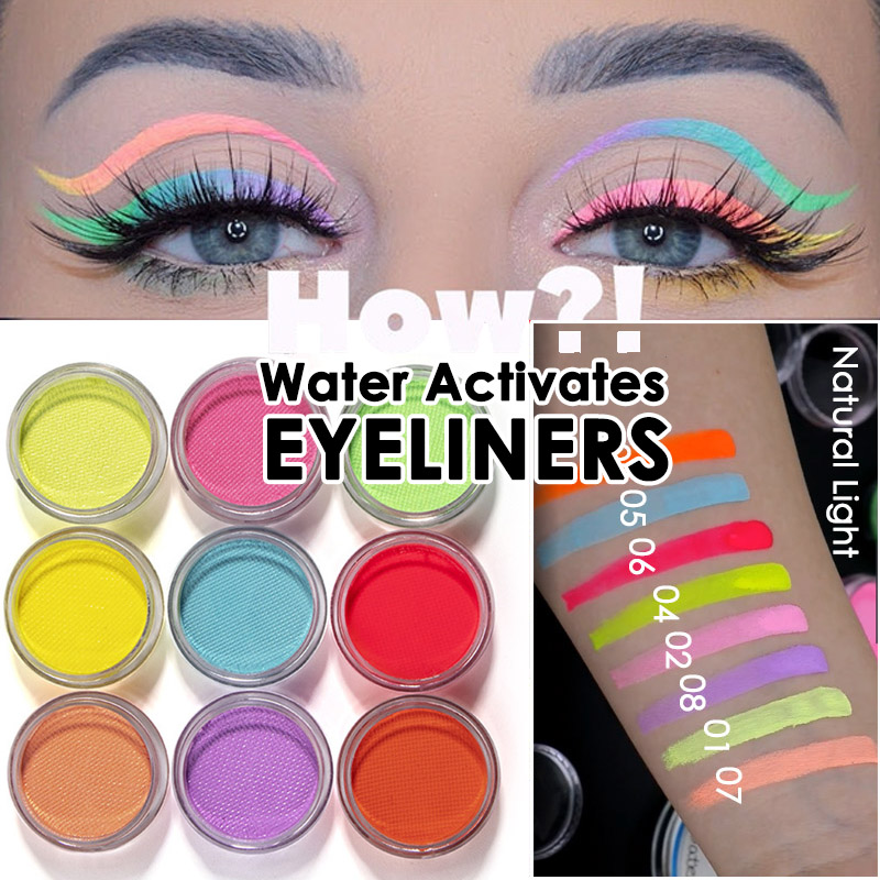 

21 Colors Water Activated Eyeliner UV Light Neon Pastels Eyeliner Pastel-Black Light UV Reactive Glow in Dark Eye liner, Eyeliner brush