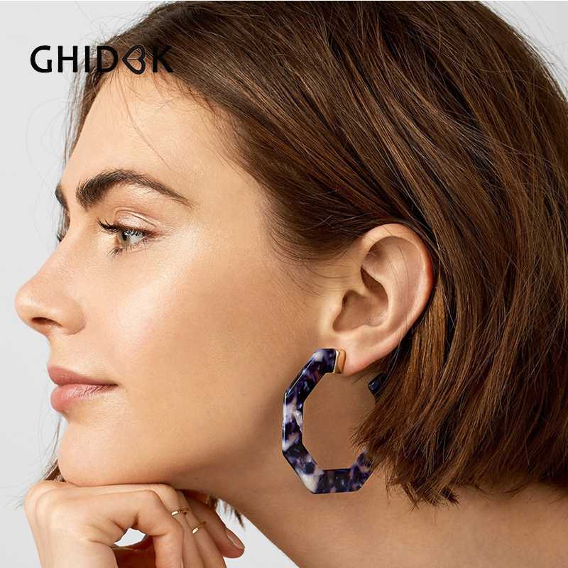 

GHIDBK Bohemia Acrylic C Shaped Hoop Earrings for Women Acetate Open Circle Earrings Statement Big Large Hoops 4 Colors