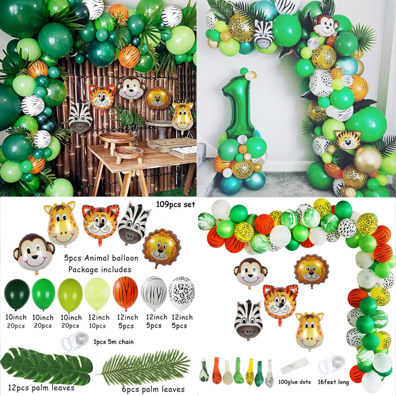 

Animal Balloon Garland Jungle Safari Theme Baloon Green Palm Leaves for Kids Boys Birthday Party Baby Shower Decoration Air Ball