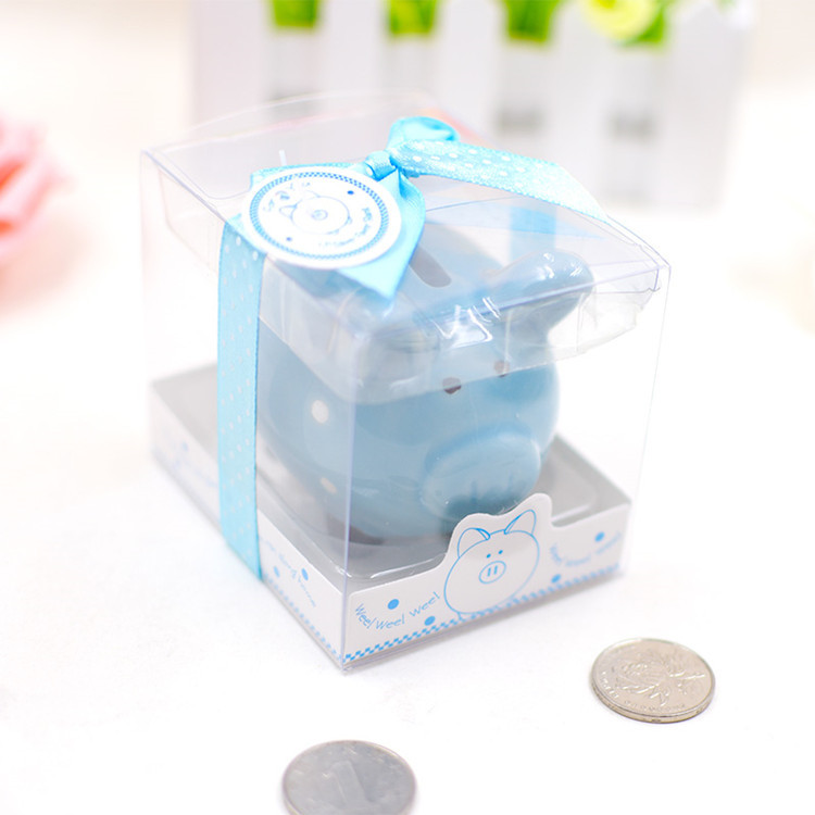 

100pcs Money Box Ceramic Piggy Bank Pink/Blue Coin Box Baptism Favors Souvenirs Christmas Gifts