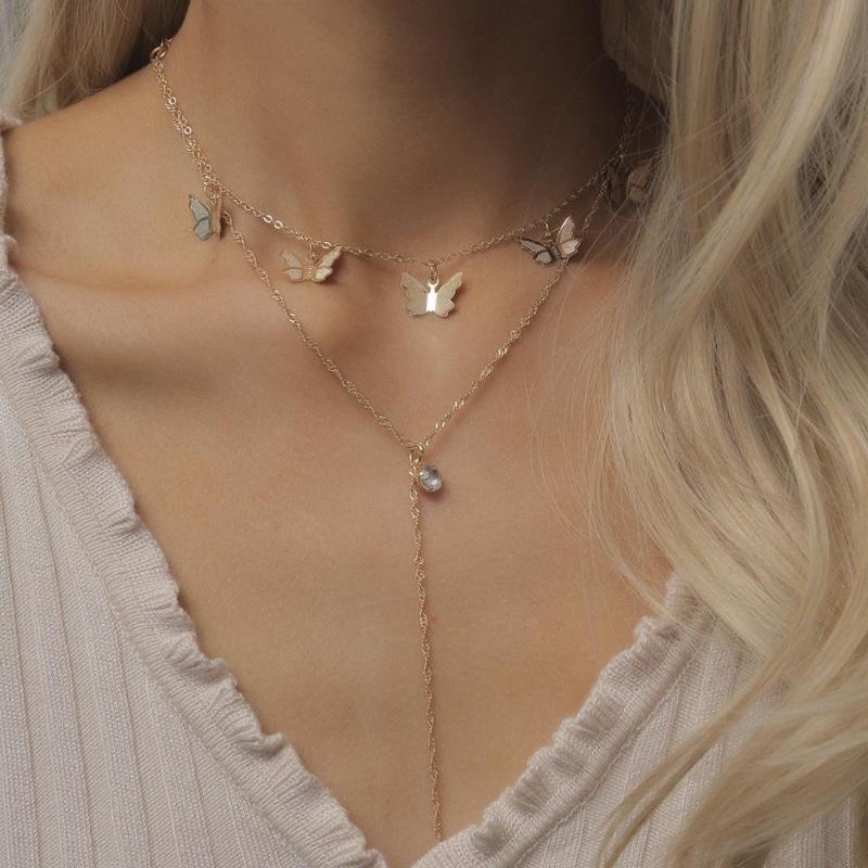 

Small Animal Crystal Butterfly Pendant Necklace for Women Trendy Party Jewelry Rhinestone Butterfly Choker Necklace