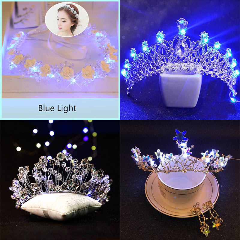 

LED Light Hair Accessories Wedding Tiara for Brides Hair Jewelry Gold Crown Headband Hairband Bridal Headpiece Diadeem Birthday