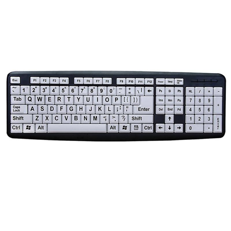 

Easy Operate Black Letters Desktop Durable Old Men Eye Protection ABS Wired Mute Computer Keyboard Home White Keys USB Interface