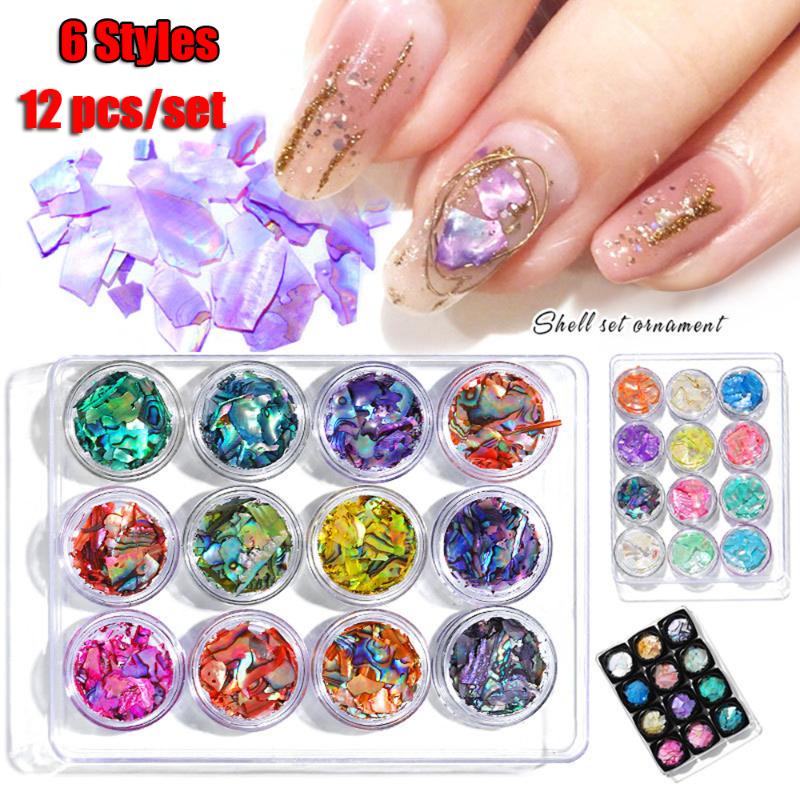 

1 Set Retro Mix Color Seashell Abalone Nail Shell Powder Holographic Laser Irregular Flakes Stickers Nail Art Decoration