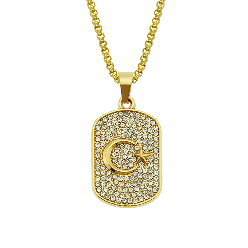 

Hip Hop Rhinestones Paved Bling Iced Out Moon Star Sqaure Pendants Necklace for Men Rapper Jewelry Drop Shipping