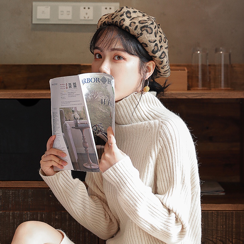 

Berets Women's Hat Fashion Beret Women Japanese Woolen Leopard Casual Pumpkin Outdoor Painter Cap Warmth Hats, Dark grey