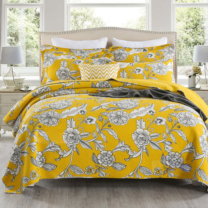

Comforters & Sets CHAUSUB Cotton Bedspread On Bed Quilt Set 3pcs Gold Print Quilts Cover Pillowcase  Queen Size Coverlet Quilted Blanket, No7