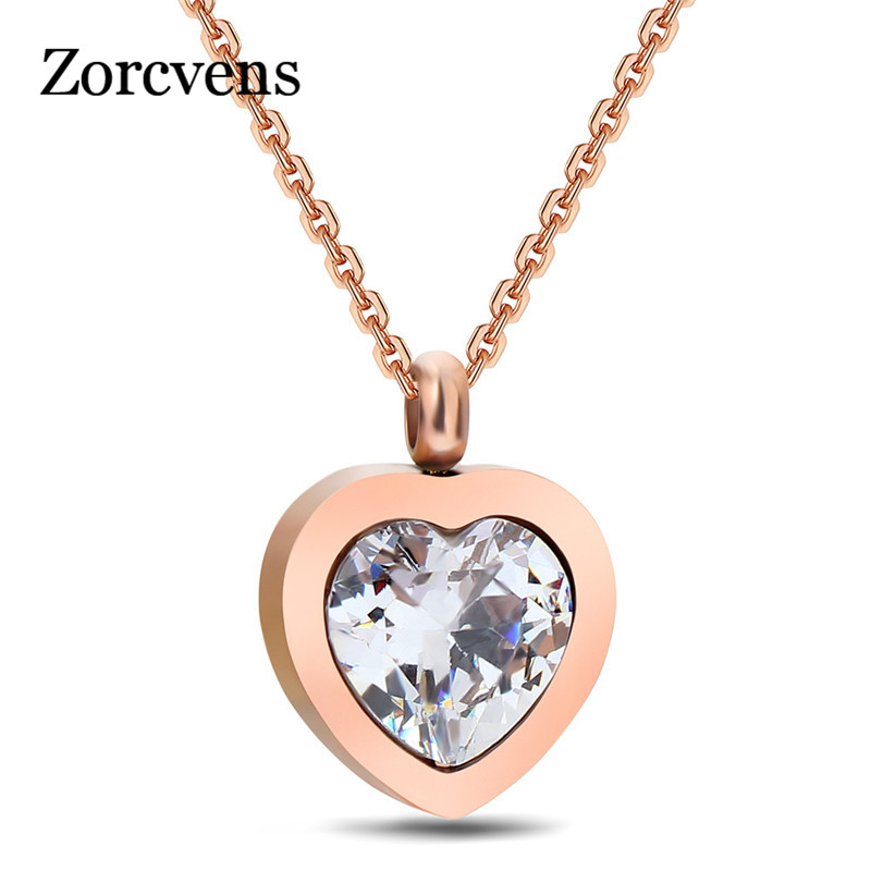 

Modyle New Heart Pendant Rose Gold Stainless Steel Pendant Necklace With High Quality Cubic Zirconia Heart Necklace For Women