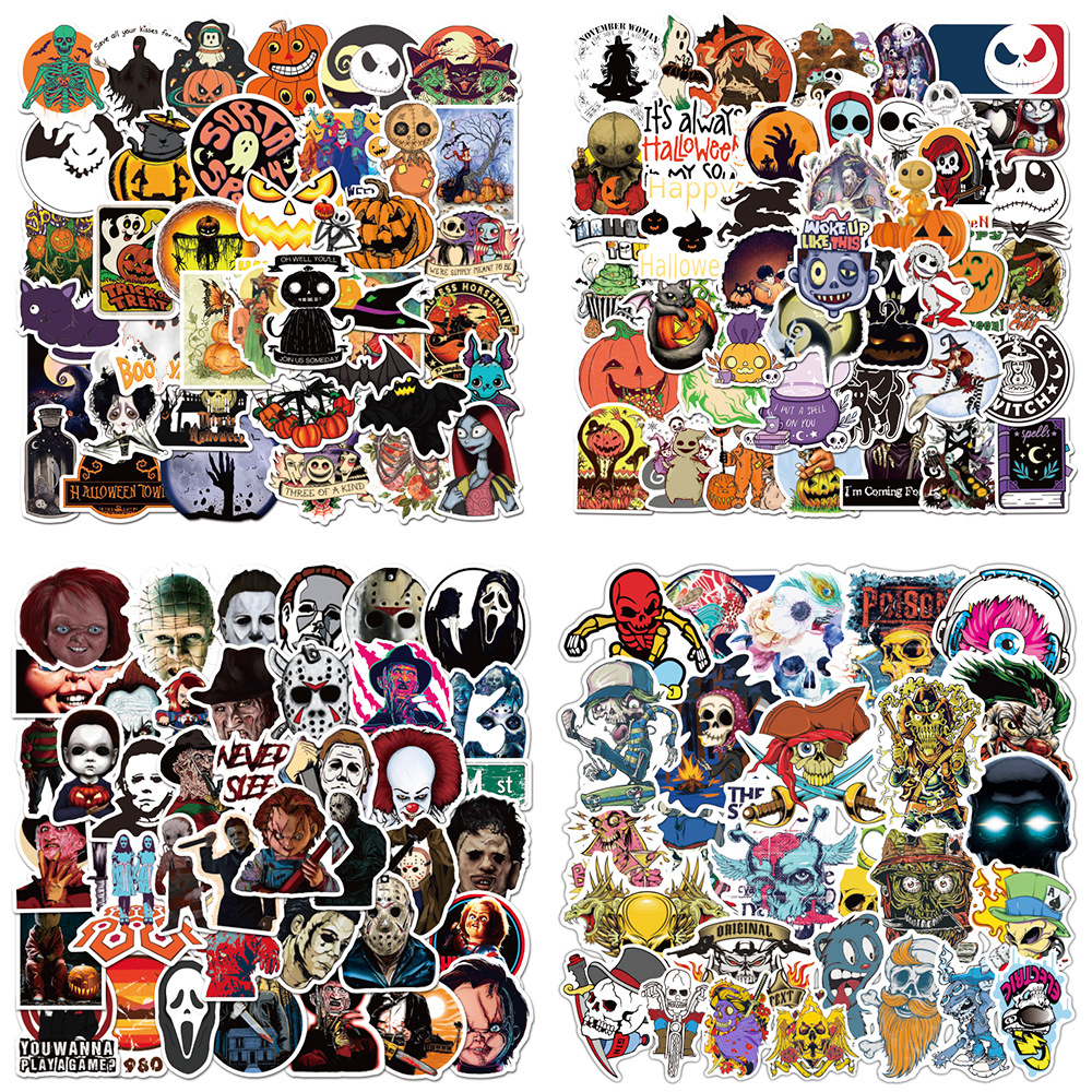

50 PCS 7 Styles Halloween Stickers For Car Skateboard Laptop Fridge Helmet Stickers Pad Bicycle Bike Motorcycle Notebook Guitar Pvc Decal, Multi colors