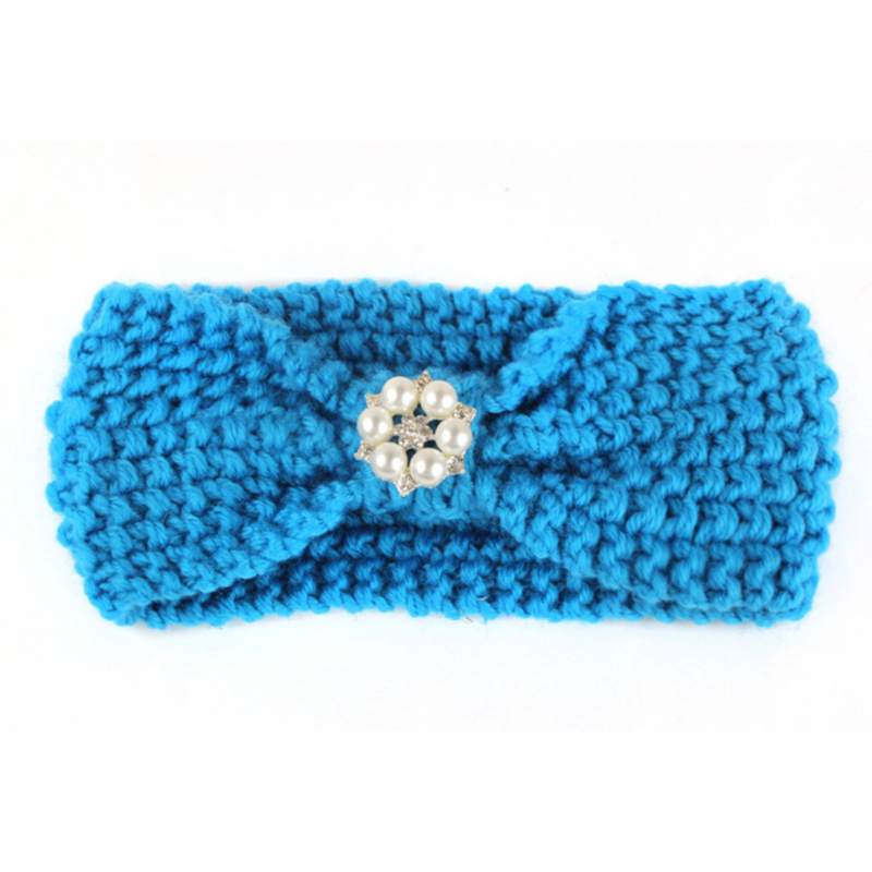 

Fashion Newborn Turban Ear Winter Warm Headband with Diamond Crochet Knitted Hairband Headwrap Kids Hair Band Accessories, White