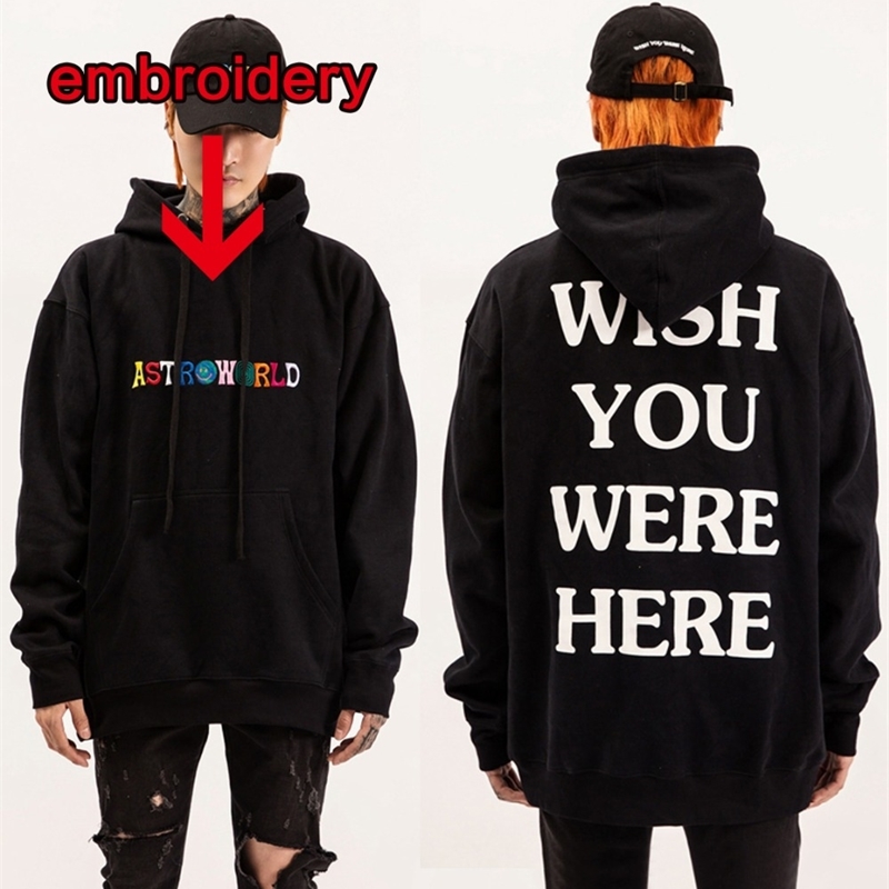 

New embroidery Travis Scott Astroworld YOU WERE HERE Unisex Pullover Hoodie and Sweatshirt 200923, Black