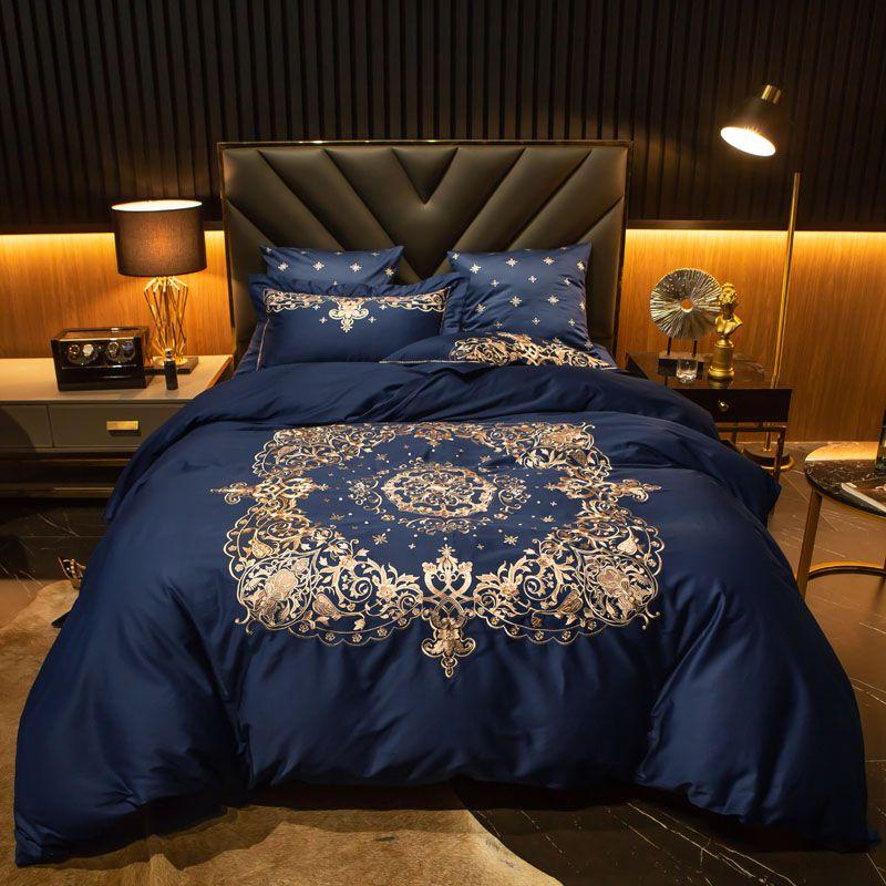 

Blue Purple Green Luxury Gold Embroidery 60S Egyptian Cotton Bohemia Bedding Set Duvet Cover Bed Linen Fitted Sheet Pillowcases, 15