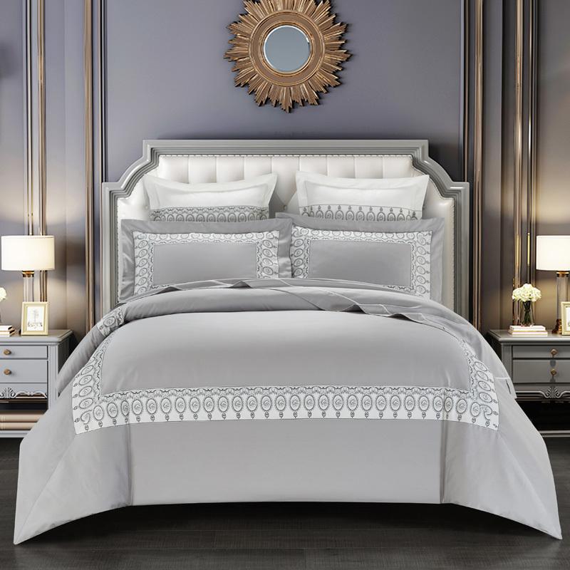 

Bedding Sets 45 600TC Egyptian Cotton Set Gold Grey Duvet Cover Queen King Size Down Comforter Quilt Bed Sheets, Color 3