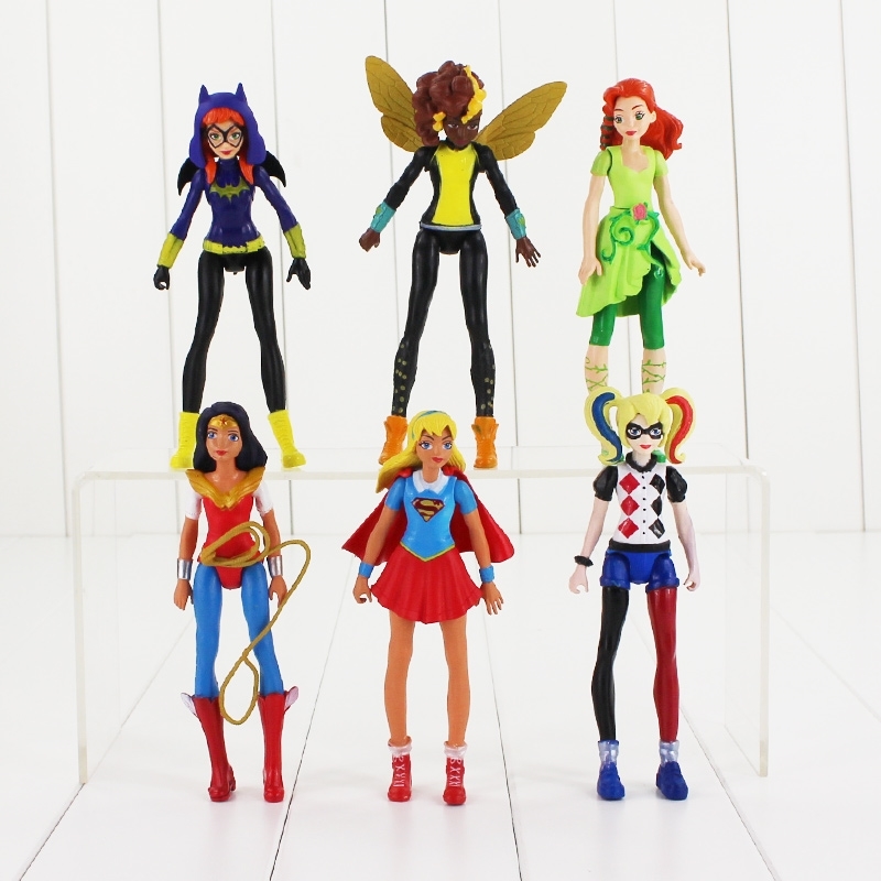 

6pcs/lot Woman Heroes Figure Doll Wonder Woman Supergirl Batgirl Poison Ivy Beauty Model Toy For Girls Y200919, Khaki