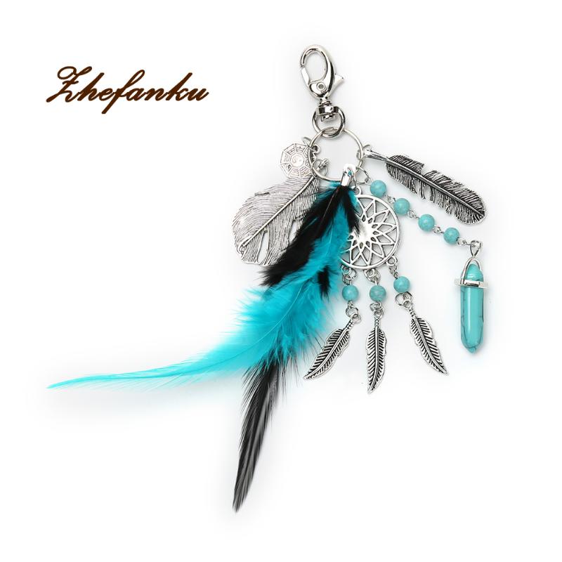

Handmade Natural Stone Keychain Dream Catcher Keyring Tassels Feather Keychain Women Silver Boho Jewelry Gift For Women