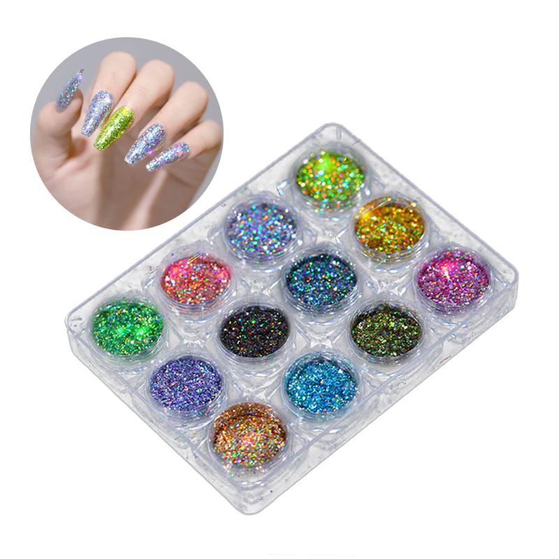 

12 Colors Nail Art Glitter Dust Powder Acrylic Nail Art Sequins Nails Glitter Design for DIY Craft at Home