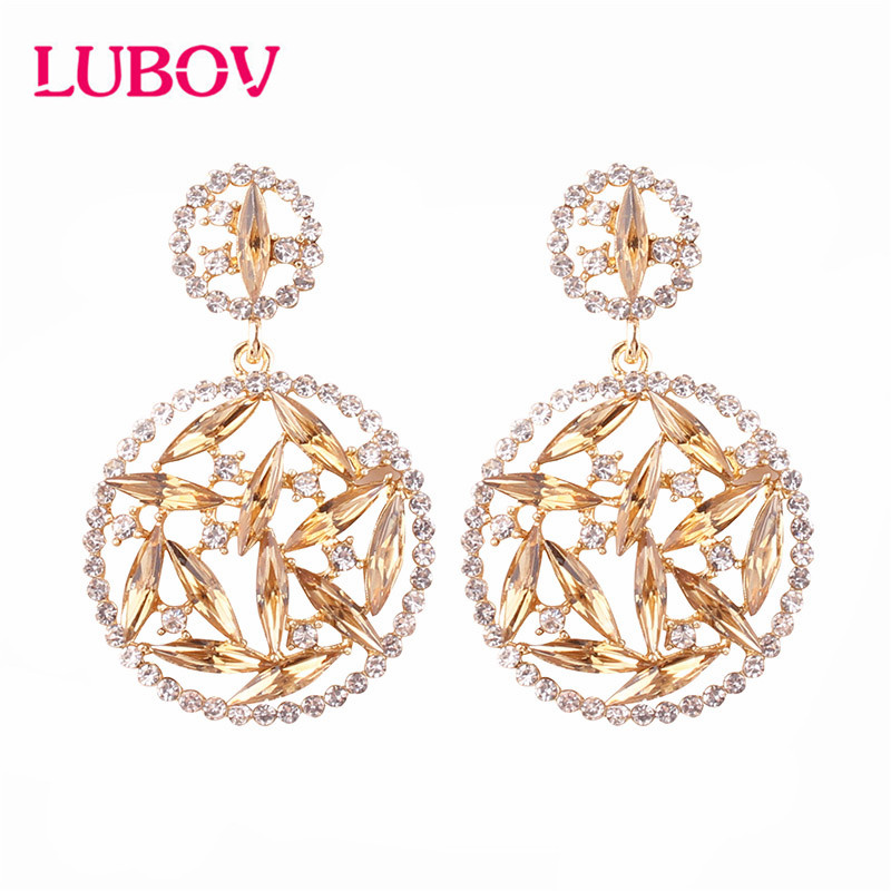 

LUBOV Elegant 9 colors Acrylic Stone Round Drop Earrings Crystal Loop Pendant Dangle Earrings for Women Party Jewelry New