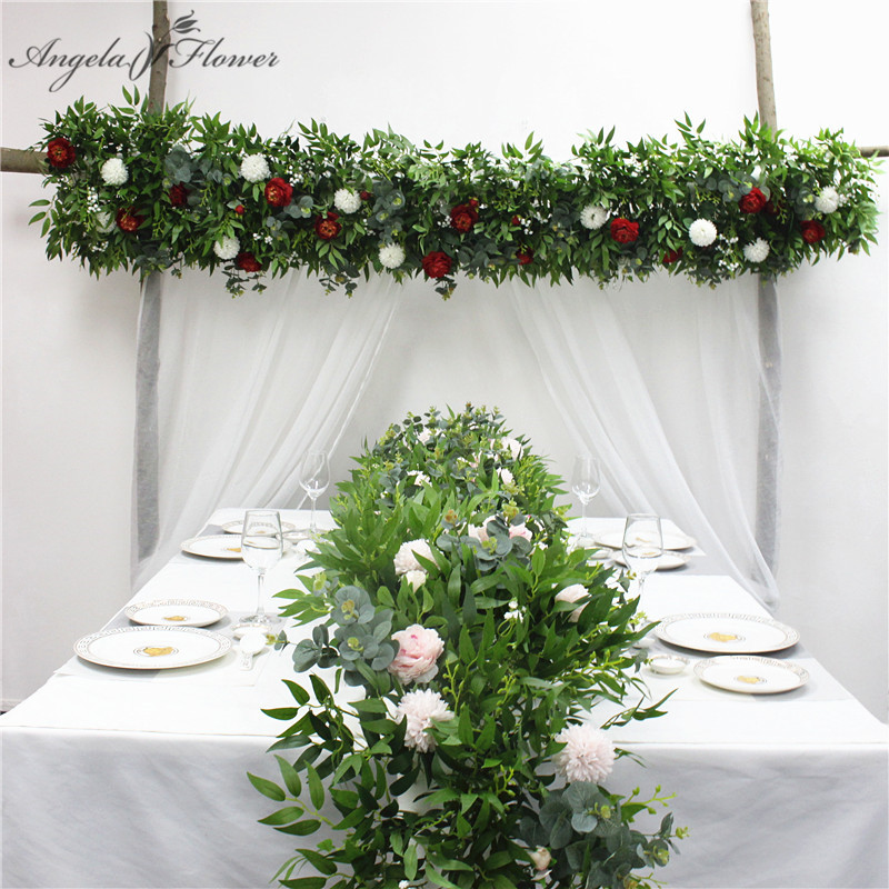 

Custom 2M Wedding backdrop arch decor artificial willow peony flower runner party event supplies flower row table runner wall, White