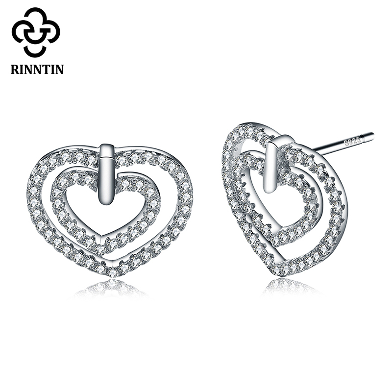 

Rinntin 925 Sterling Silver Double Hearts Stud Earrings Cubic Zircon Micro Paved Women Party Dating Female Jewelry TSE30