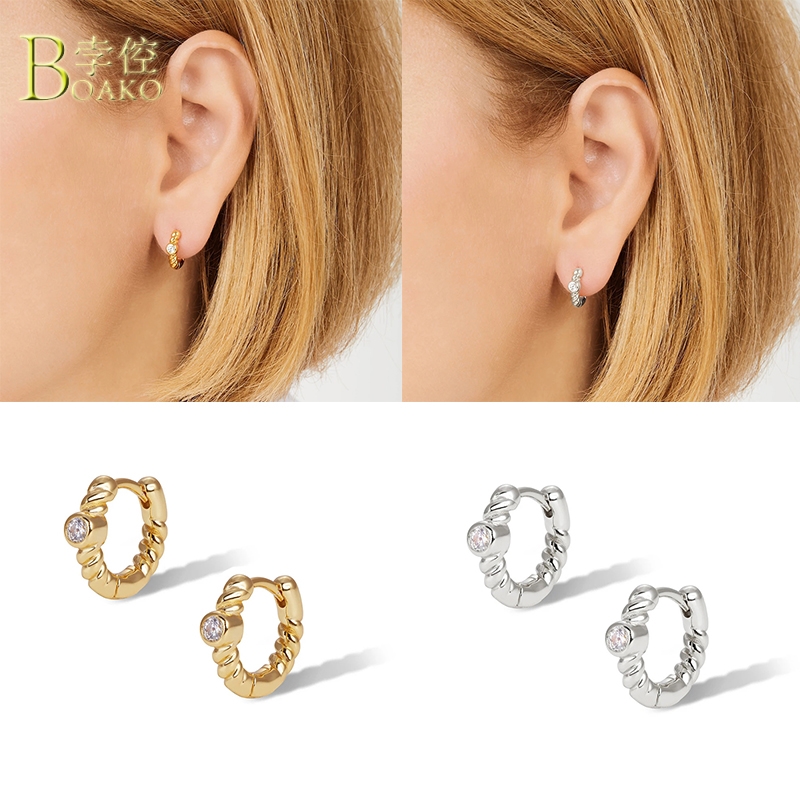 

BOAKO 925 Sterling Silver Hoop Earrings For Women Zircon Earring Piercing Cartilage Aretes Earings Luxury S925 Jewelry Pendiente