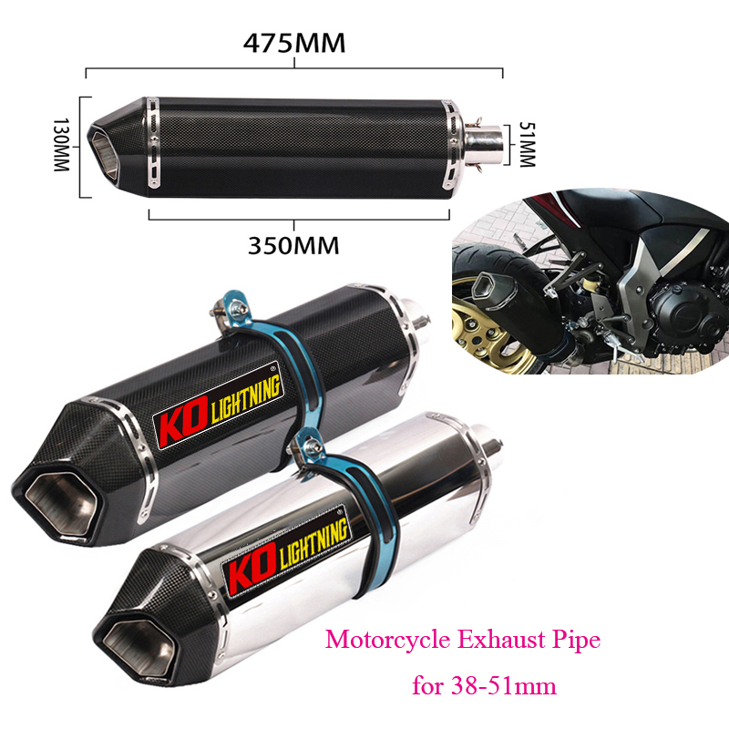 

Motorcycle Real Carbon Fiber Muffler System Escape 475mm Exhaust Pipe DB Killer for 38-51mm