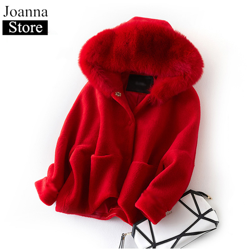 

Winter Faux Fur Coat Women Hooded Ladies Warm Bat Sleeve Coats Female Faux Fur Red Fake Short Jackets Plus Size Coats Women