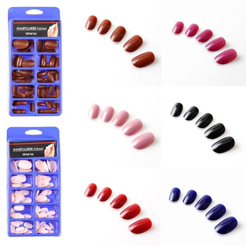 

100Pcs Nude Oval False Nails Tips Colorful Magic Candy Full Cover Stiletto Round Fake Nails UV Gel Polish Manicure