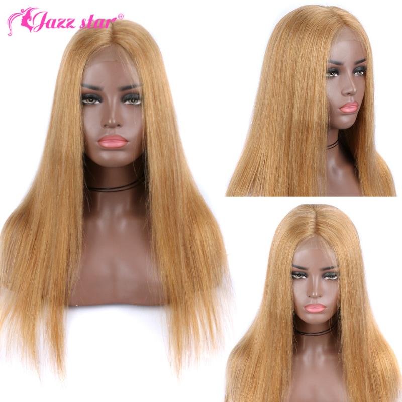

Brazilian 4*4 Straight Lace Closure Wig Human Hair Wigs For Women #27 Honey Blonde Wig Pre-plucked Hair Jazz Star Non-Remy, As pic