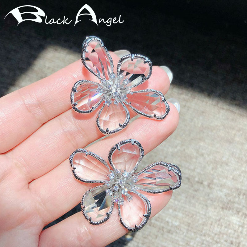 

New Creative Design Clear Crystal CZ Flowers Stud Earrings Elegant High Quality 925 Silver Sweety Earring for Women