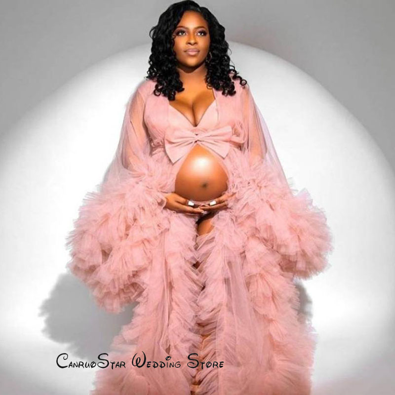 

Sexy Tulle Maternity Photoshoot Robe Prom Dress Amazing Pregnant Women Beach Birthday Party Gowns Customized Evening Dress 2020, Fuchsia