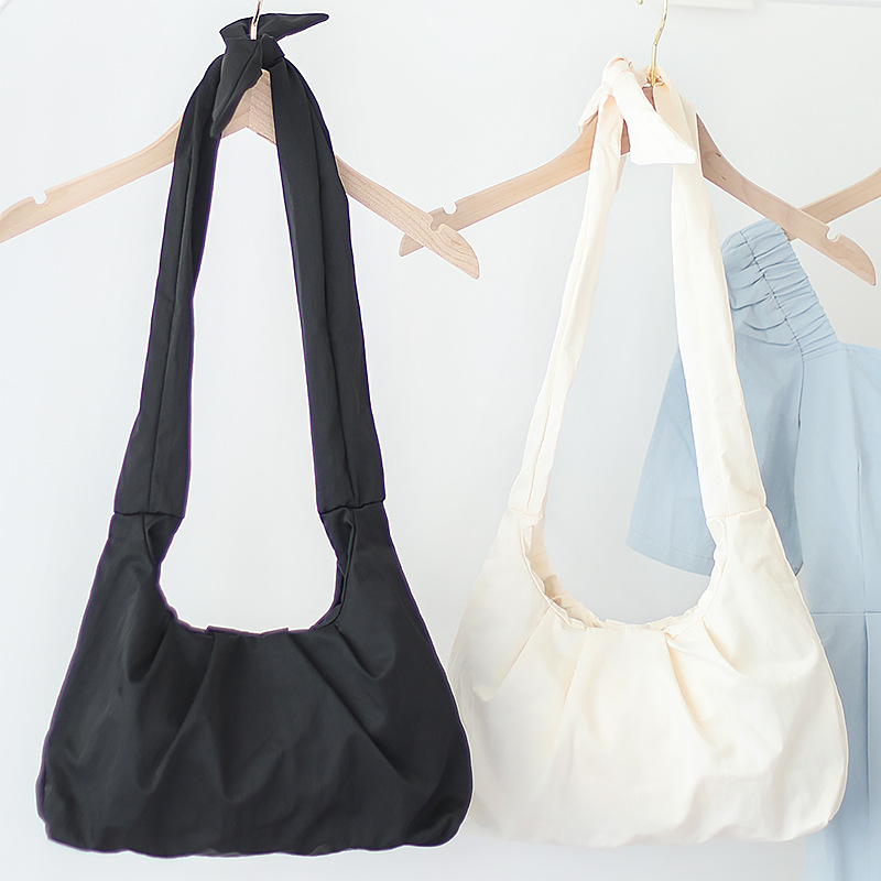 

Teenager Nylon Fabric Hobo Bag for Daily 2020 Youth Student Japanese Style Small Size Casual Cellphone Black White Messenger Bag