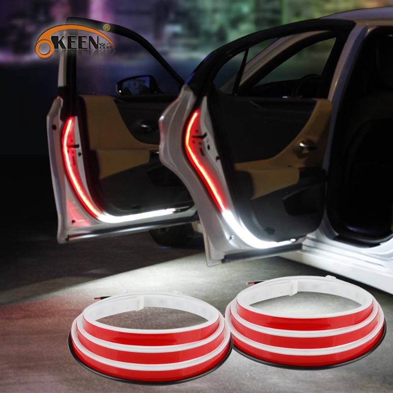 

OKEEN Universal Car Door Opening Light Strip 2in1 Red Flash Warning Light and Flow Welcome Anti Rear-end Collision Lamp, As pic