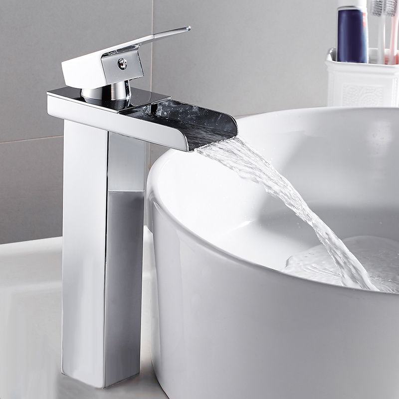 

Basin Faucet Mixer Taps Bathroom Sink Tall Single Lever Chrome Waterfall Bathroom Wash Faucet Sinks Cold and Hot Water HOTBEST
