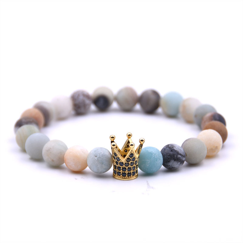

Copper Gold Crown Bracelet For Men Women Stone Beads Bracelet Charm Reiki Chakra Amazonite Bracelets For Women Jewelry Gift