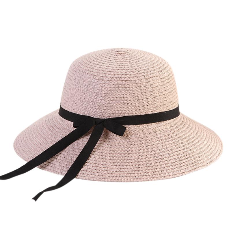 

Women Summer Foldable Bowknot Design Ladies Portable Adjustable Wide Brim Sun Hat Straw Travel Floppy Beach Anti UV, Khaki