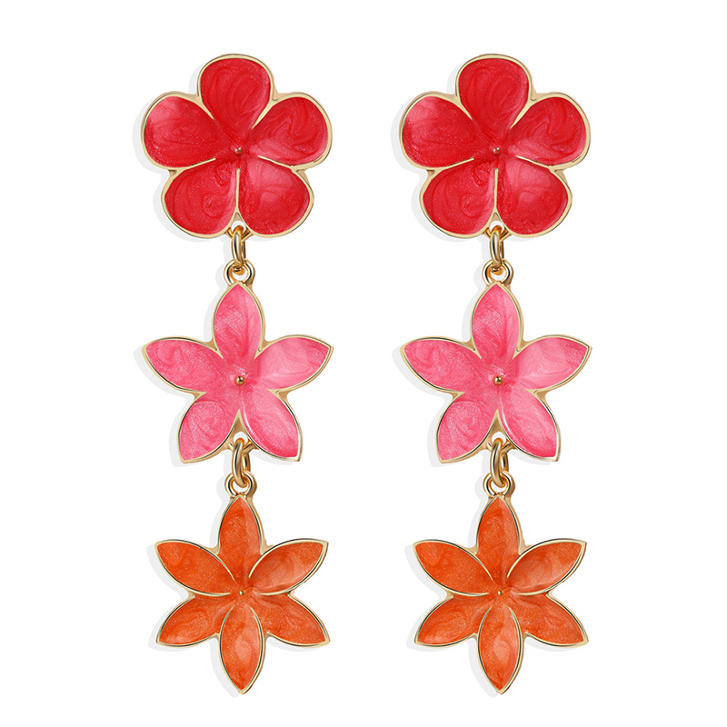 

Boho Red Flower Pendant Dangle Earrings Unique Big Alloy Flora Drop Earrings For Women Female Geometric Party Jewelry Gifts