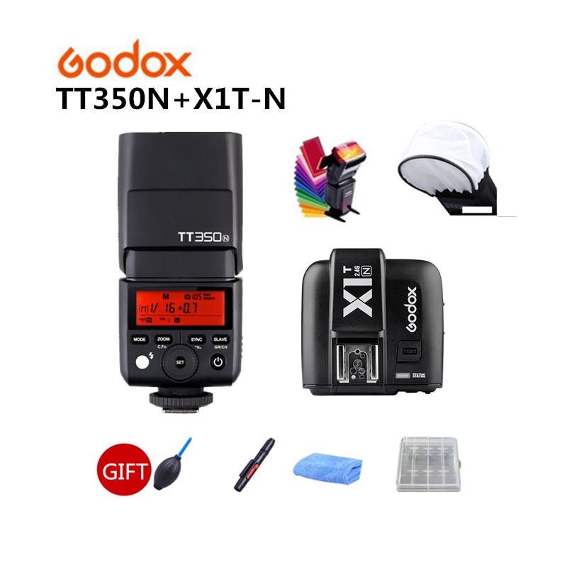 

Godox350350N MINI Flash SpeedliteL 2.4G HSS GN36 1/8000s + X1T-N Trigger for DSLR + 6 Gift Kits