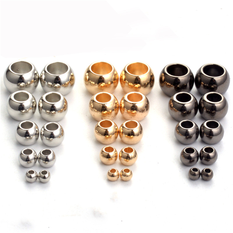 

100pcs 4 6 8 10 12mm Big Hole CCB Beads Gold Rhodium Gunblack Color Spacer Beads For Diy Jewelry Making Materrial (not metal