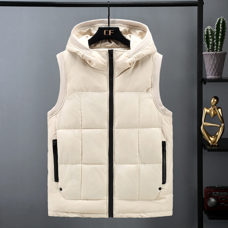 

2020 New Autumn Winter Fashion Down Cotton Men Vest Male Teenagers Tide Men Cultivating Cotton Vest Waistcoat Bright Jacket 5XL, Beige