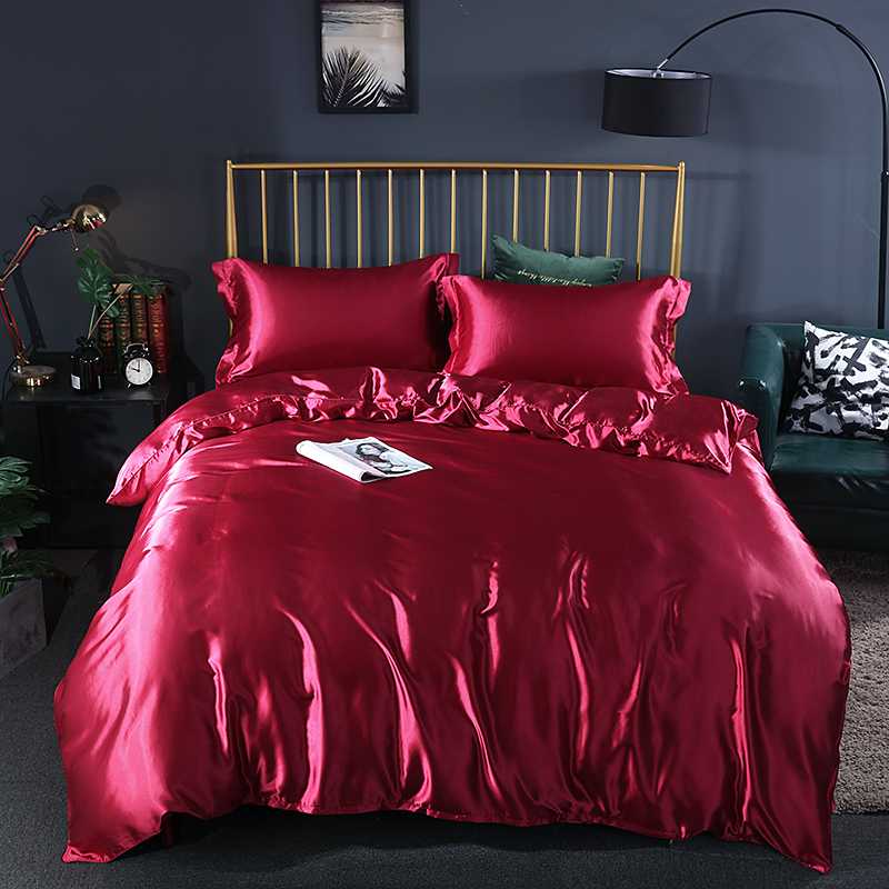 

4Pcs Silk Bedding Set Luxury Duvet Cover Satin Comforter Bedding Sets Queen Single Adult Bedclothes Bed Sheets and Pillowcases, Black