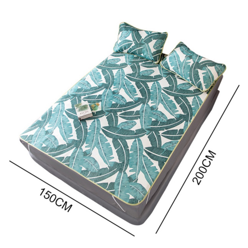 

3-Piece Pastoral Cool Ice Silk Bed Supplies Set Printing Bed Mattress Cover Protector Pad Sheet Linens Elastic Summer Pro