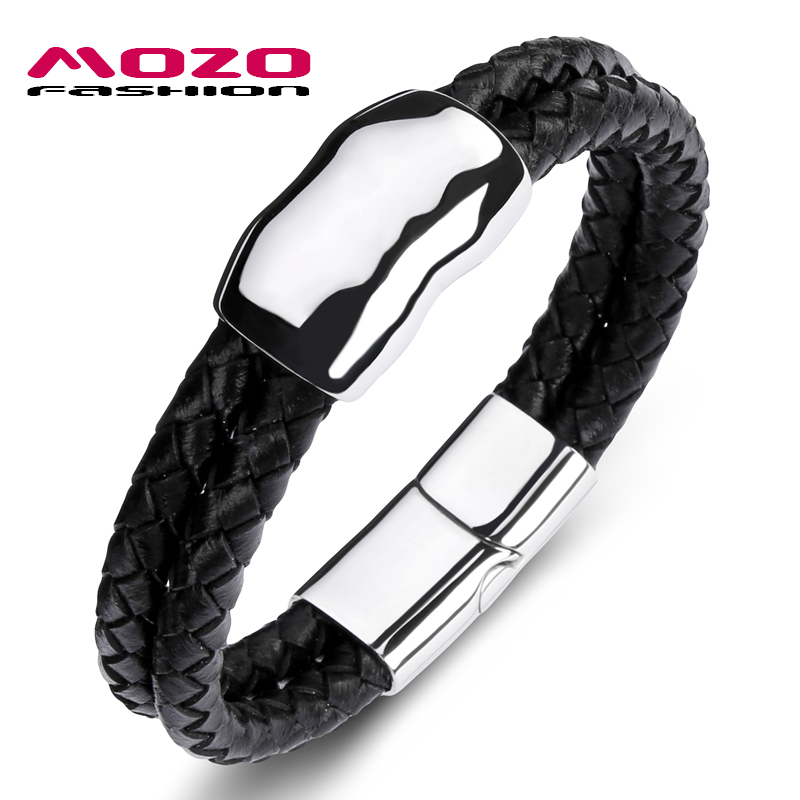 

Fashion 2020 Men Bracelet Leather Rope Bracelet Stainless Steel Magnetic Clasps High quality Jewelry PS2104