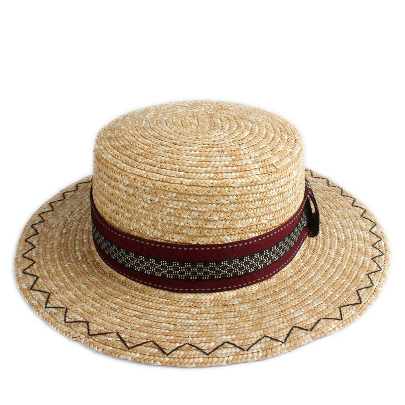 

100% Wheat Straw Women Sun Hat Summer Queen Hat Lady Wide Brim Flat Boater Beach Sunhat Jazz Size 56-58CM, Straw1