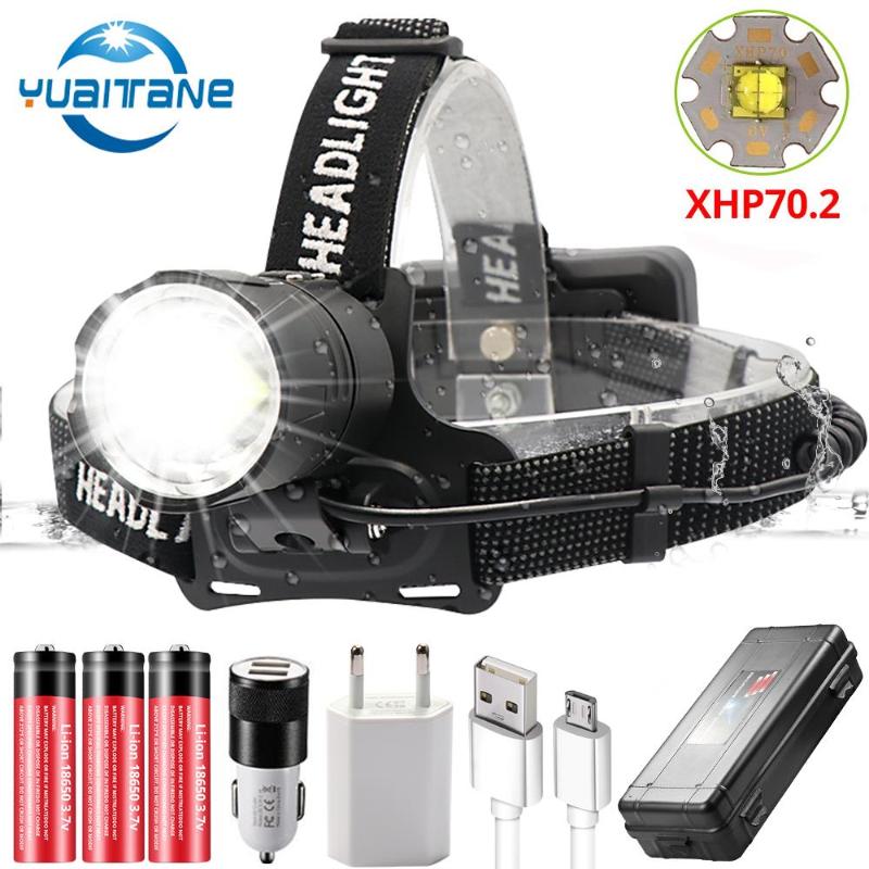 

USB Rechargeable LED headlamp xhp70.2 powerful Headlight XHP70 Zoom high power fishing headlamp torch Headlight Camping