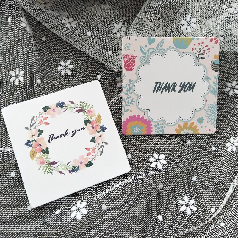 

100pcs/lot 2 styles greeting card "thank you" Small gift card Writable 6x6cm decoration