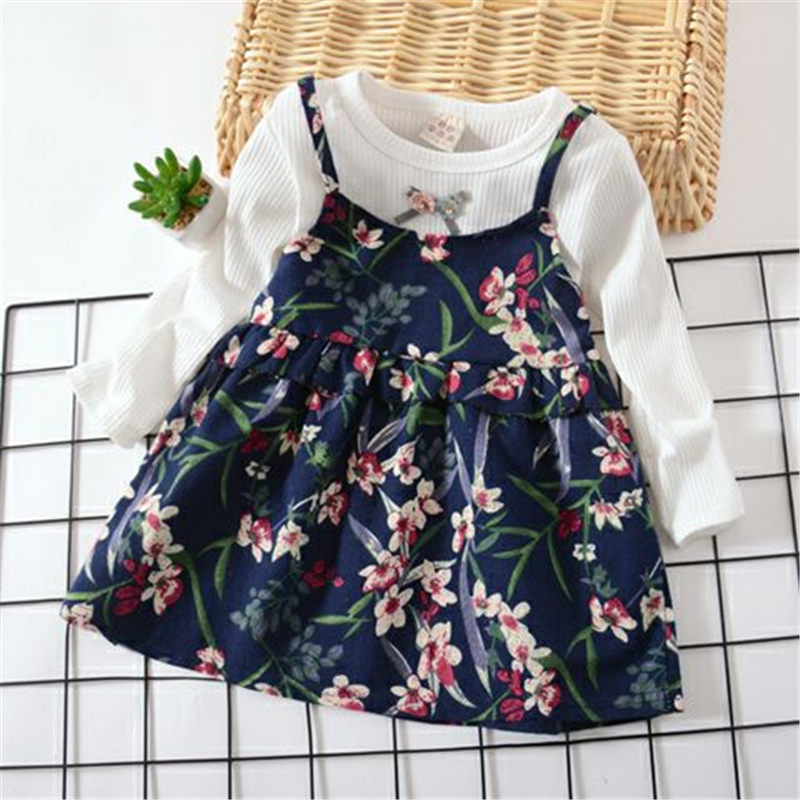 

BibiCola New Girls Dress Spring Autumn Children Cotton Print Dress Clothes Girls Children Long Sleeve Princess Clothing, Pink